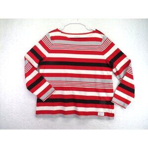 Talbots Shirt Womens XL‎ Red White Striped Long Sleeve Boatneck Nautical Breton